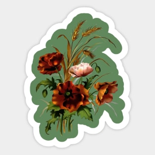 Poppies And Wheat Botanical Art Vector Sticker